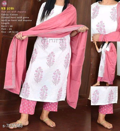 Women Cotton kurti Pant and dupatta set – The Indian Rang