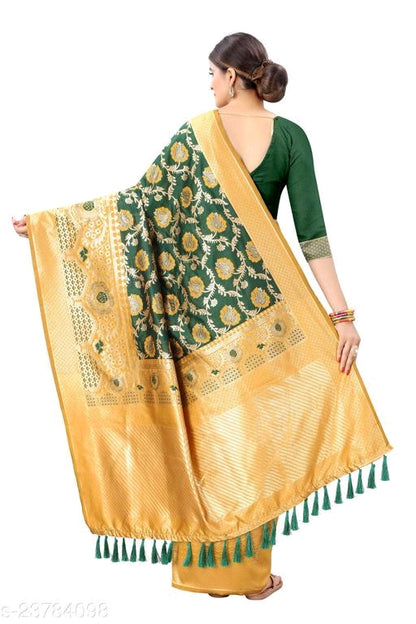 Yellow and Green Kanjeevaram Silk Saree for Haldi and Menhdi Function