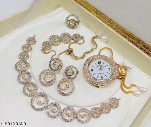 Jewellery set with watch, ring, earrings and necklace