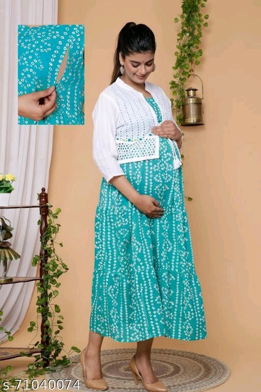 Women Maternity and feeding Dress with Jacket Bandhej Kurti