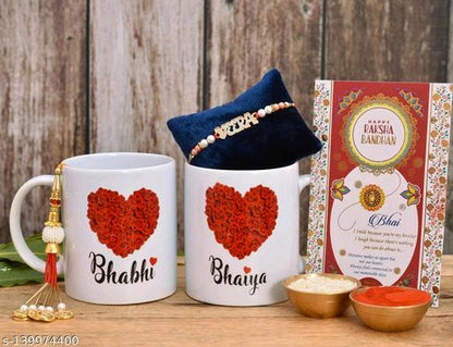 Rakhi combo set with printed mugs for Bhaiya and Bhabhi