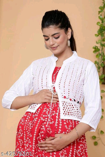 Women Maternity and feeding Dress with Jacket Bandhej Kurti