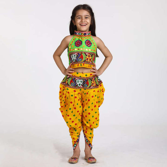 Yellow dhoti with chaniya choli for girls Navaratri kids - The Indian Rang
