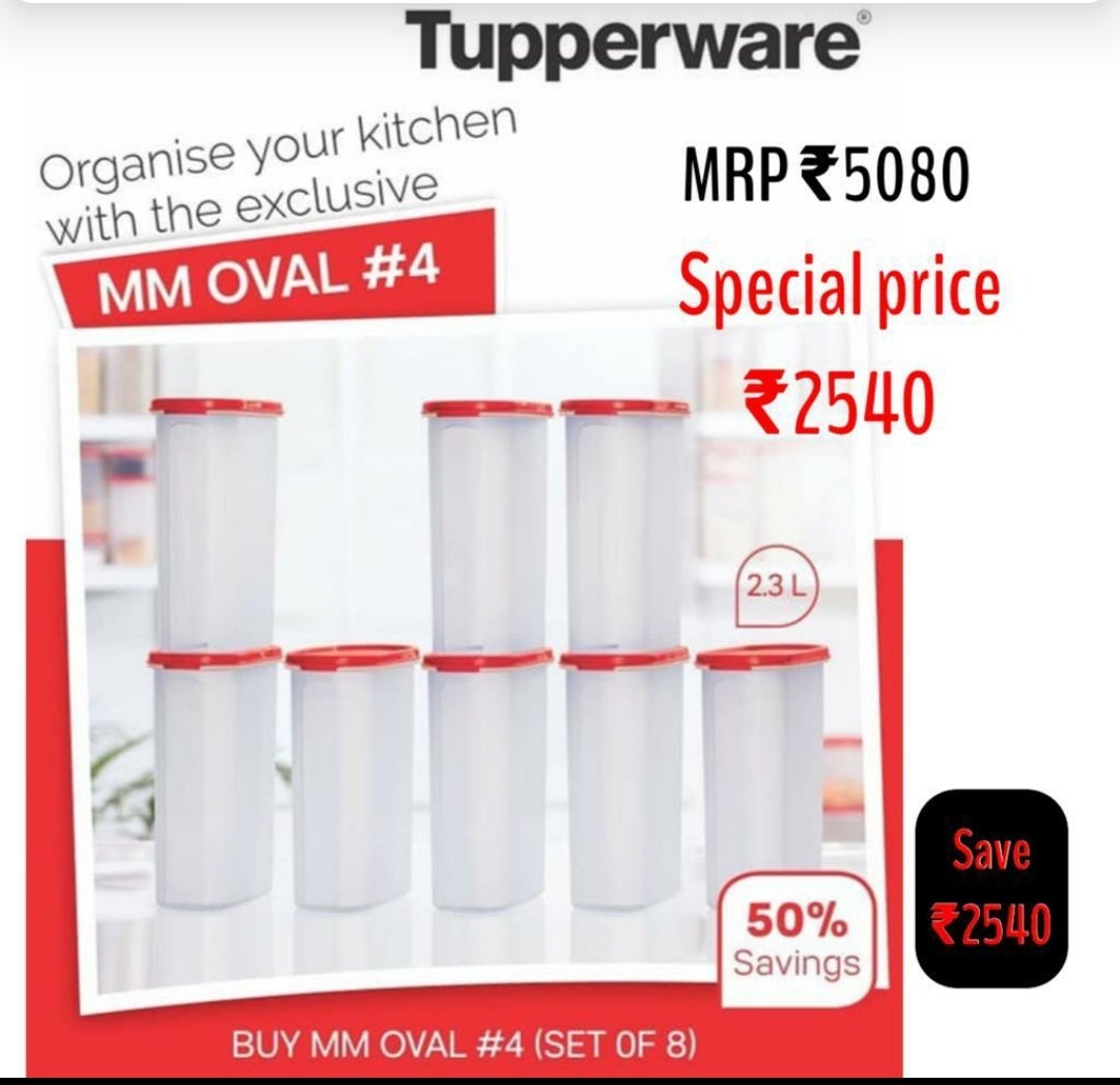 Tupperware mm Oval#4 Storage Container, 2.3 Litres @ 50%  4 Get 4 Free - The Indian Rang