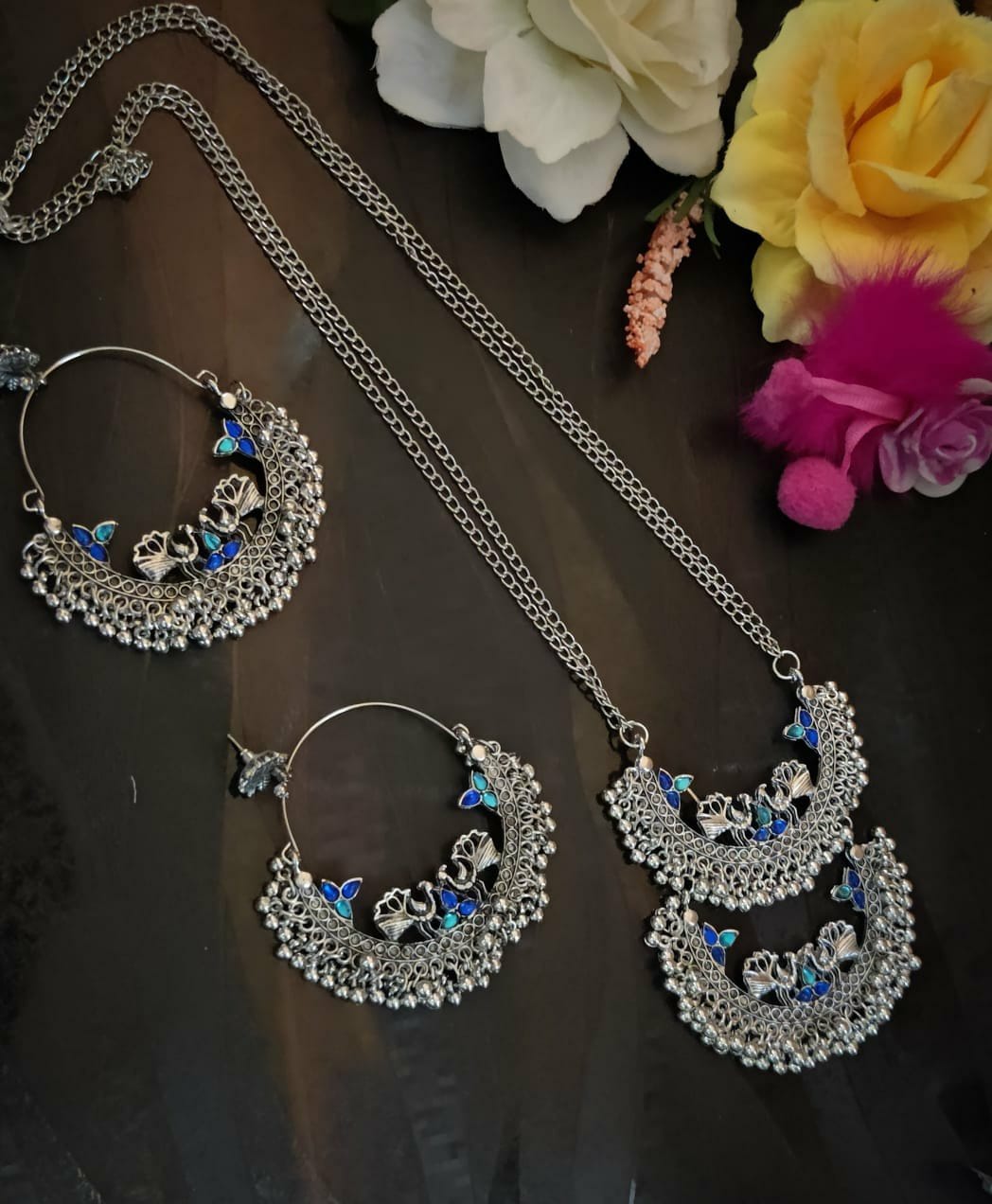Oxidized Peacock Jewelry Necklace Set - The Indian Rang