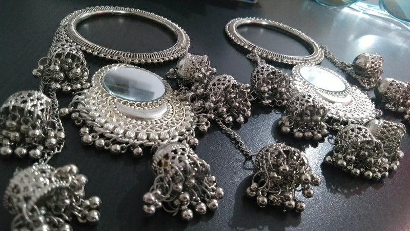 Asmitta Traditional Oxidised German Silver ghungroo Jewelry Latkan Bangles  - Asmitta - 3439493