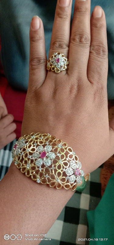 Gold plated bracelet with ring for girls - The Indian Rang