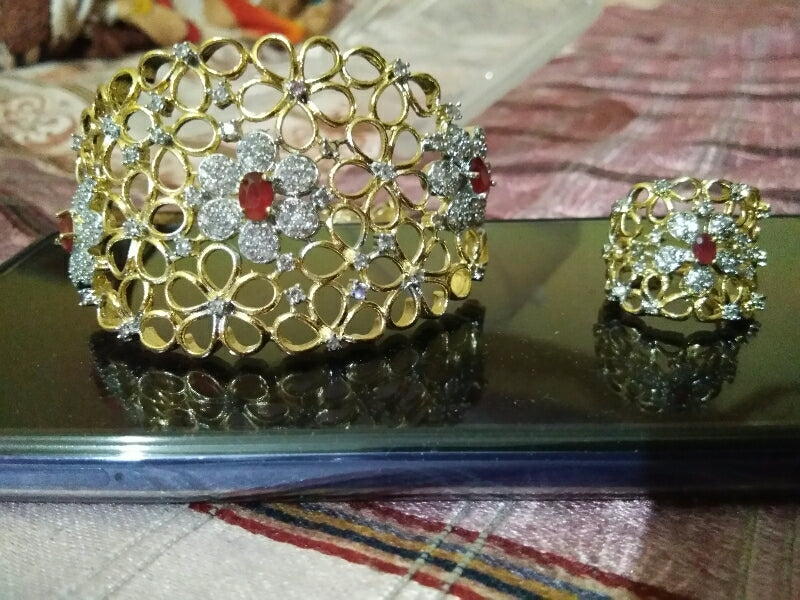 Gold plated bracelet with ring for girls - The Indian Rang