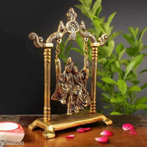 Radha Krishna on Swing jhula Metal Statue Gold Plated - The Indian Rang