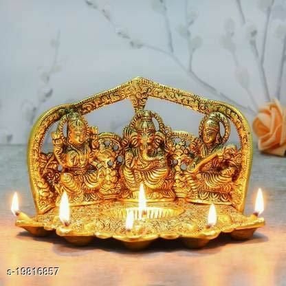 Laxmi Ganesh Saraswati Idol Showpiece Oil Lamp Diya Deepak Metal Statue Sculpture - The Indian Rang