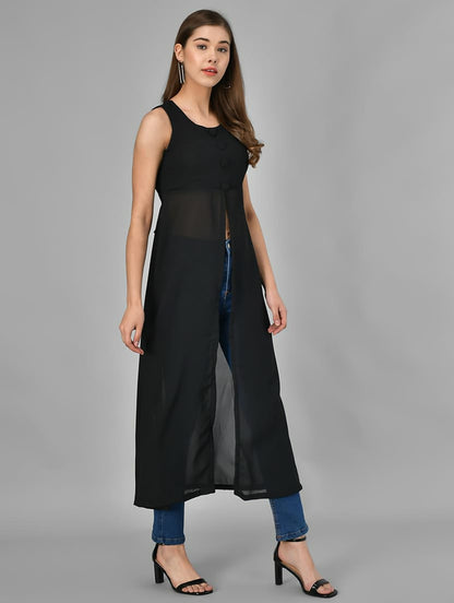 Front Silt Long Black Top tunic for women - The Indian Rang