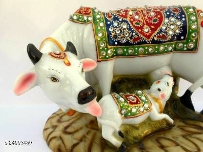 Resin Cow and Calf Showpiece, 5x3x3 Inch, Multicolour - The Indian Rang