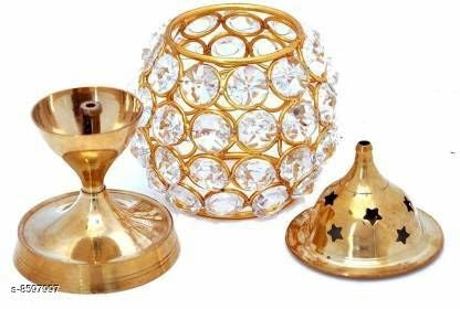Trendy Brass and Crystal Diya - The Indian Rang