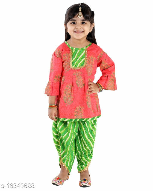 Pink Green Dhoti Kurta Set for kids - The Indian Rang