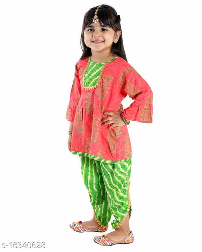 Pink Green Dhoti Kurta Set for kids - The Indian Rang