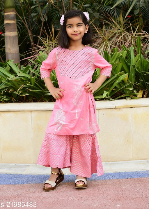 Pink Tagai Work Kurti Sharara Set For Baby Girl - The Indian Rang