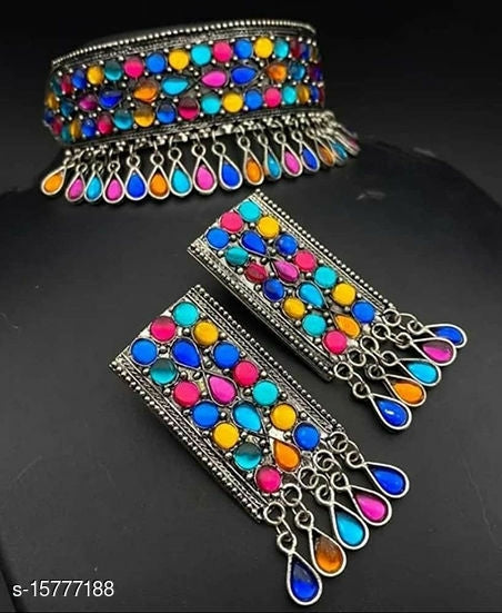 Multicolor oxidized necklace with earrings - The Indian Rang