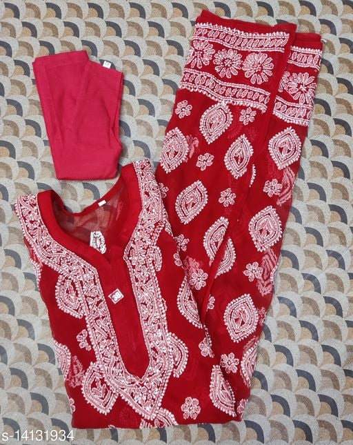 Women Chikankari  Georgette Kurti with inner - The Indian Rang