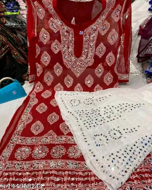 Buy Sparkee Darkee Women Red Embroidered Georgette Lucknowi Chikan Mirror  Work Kurti (L) Online at Best Prices in India - JioMart.