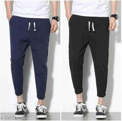 Men Fully stretchable Blue and Black Lower Track Pant set of 2